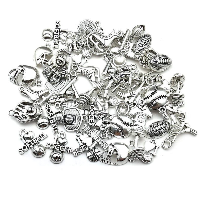 WOCRAFT 50pcs Wholesale Bulk Lots Ball Game Sports Charms for Jewelry Making Mixed Smooth Tibetan Silver Metal Charms Pendants DIY for Jewelry Making Necklace Bracelet and Crafting (M352) - Image 3